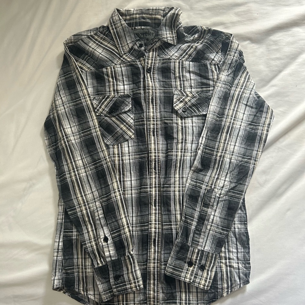 Black and White Plaid Button-Up Shirt
